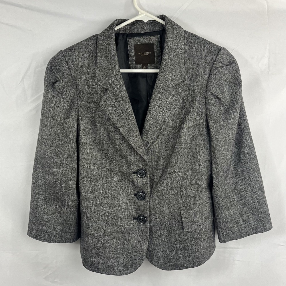 The Limited Collection Womens Gray Textured 3 Button Blazer 3/4 Puff Sleeve S